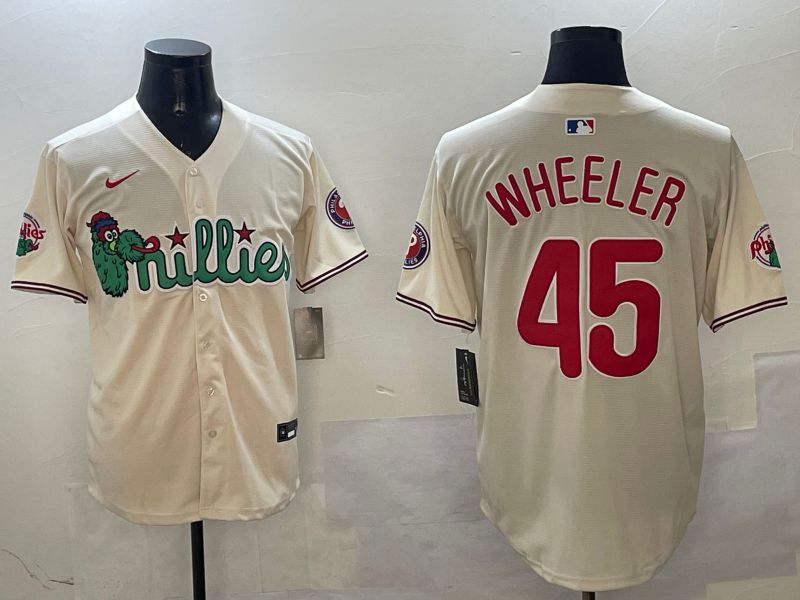 Men Philadelphia Phillies #45 Wheeler Cream Three generations Joint Name Game 2025 Nike MLB Jersey style 1->philadelphia phillies->MLB Jersey